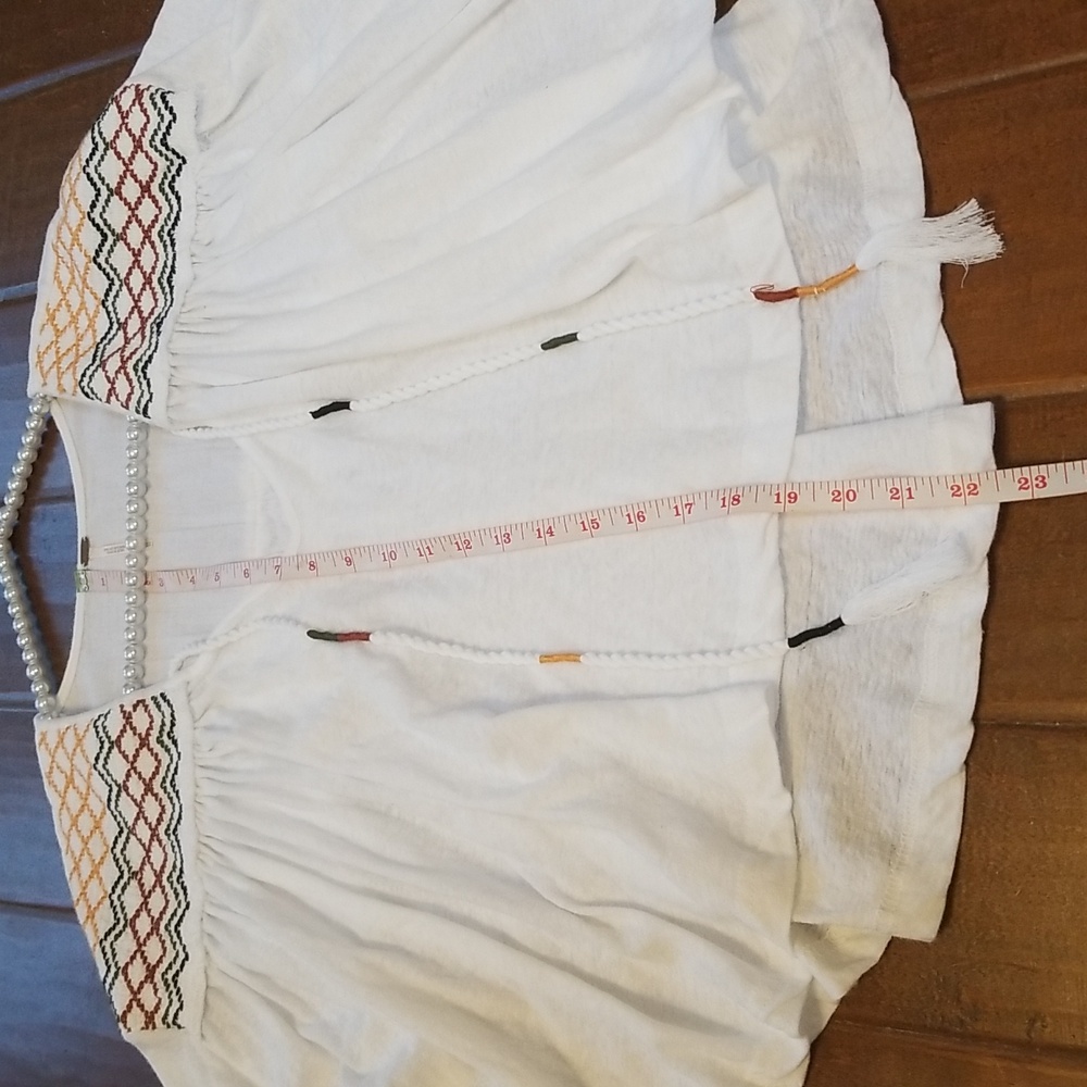 Free People Market Embroidered V Neck Tie Front Top White Oversized Medium - Picture 7 of 10